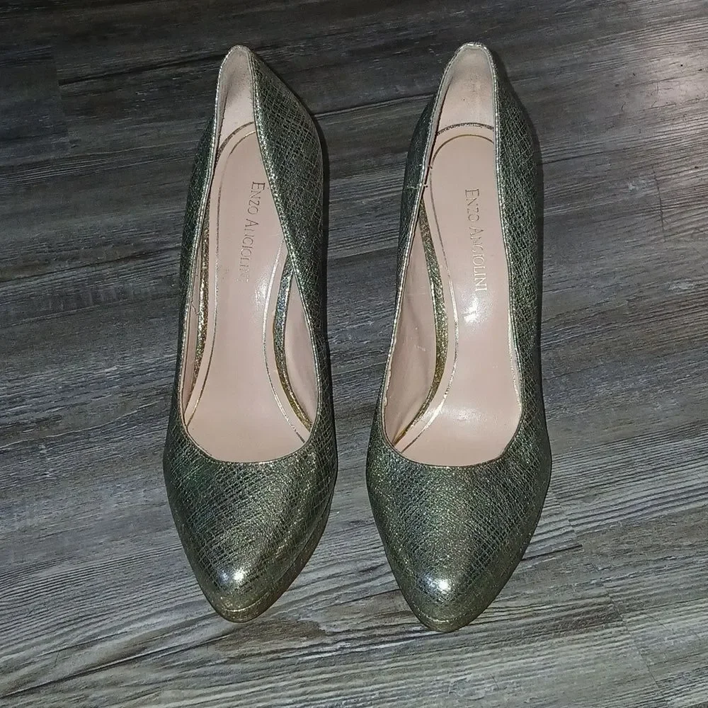 Enzo Angiolini Easamendra leather gold silver sparkle platforms Sz 10